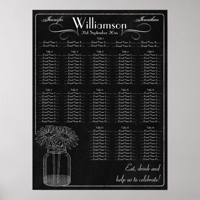 Chalkboard mit Mason Jar Wedding Chart Poster (Vorne)