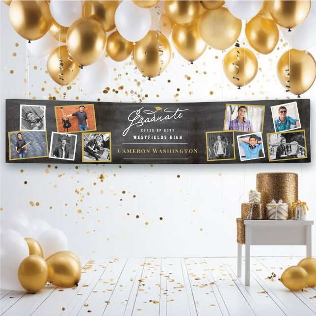 Chalkboard Modern Script 10 Foto Graduation Party Banner (Chalkboard Stylish Graduate Script 10 Photo Graduation Party Banner @ www.zazzle.com/color_therapy)