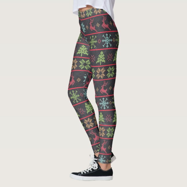 Chalkboard Modernes nordisches Strick Muster Ugly  Leggings (Links)