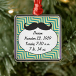 Chalkboard Mr. Yellow and Green Zigzag Zickzack Silbernes Ornament<br><div class="desc">Chalkboard Mr. Yellow and Turquoise Baby Stats</div>