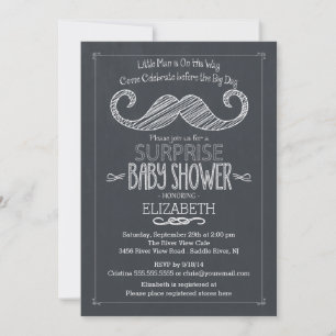 Chalkboard Mustache Baby Shower Einladung
