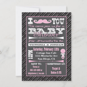 Chalkboard Mustache Girl Babydusche Party Einladung
