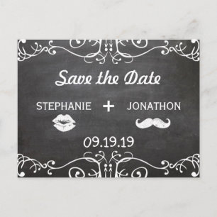 Chalkboard Mustache Lippen Save the Date Vintag Ankündigungspostkarte