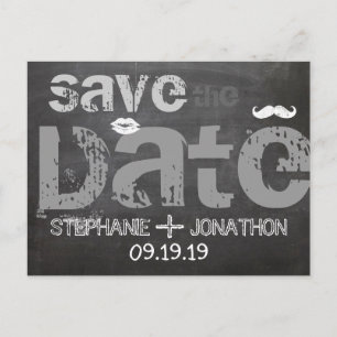 Chalkboard Mustache Lippen Save the Date Vintag Ankündigungspostkarte
