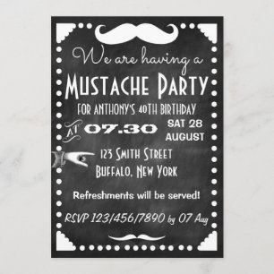 Chalkboard Mustache Party Einladung