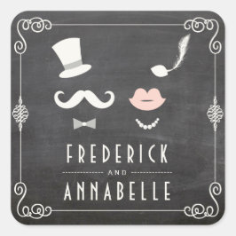 Chalkboard Mustache und Lippen Vintage schicke Hoc Quadratischer Aufkleber