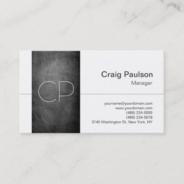 Chalkboard Muster White Monogram Business Card Visitenkarte (Vorderseite)
