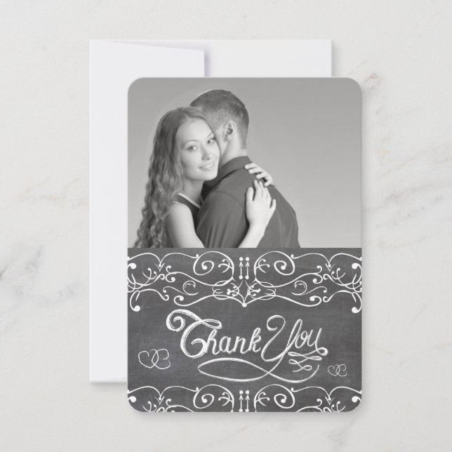 Chalkboard Niedlich Hearts Typografie Vielen Dank Dankeskarte (Vorderseite)