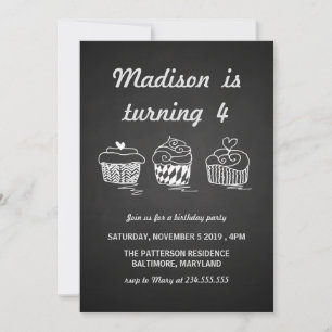 Chalkboard Niedliche Cupcakes Herzstück Geburtstag Einladung