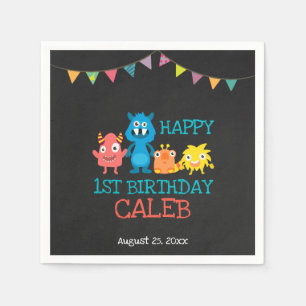 Chalkboard niedliche Monster Erstes Geburtstagsjun Serviette