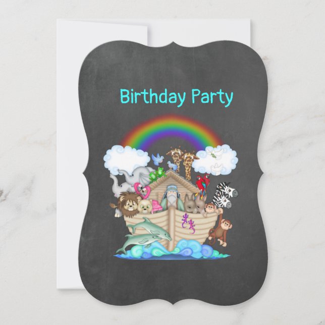 Chalkboard NOAHS ARK Zoo Tier-Party Einladung (Vorderseite)