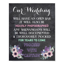 Chalkboard Open Bar Wedding Sign Floral Funny