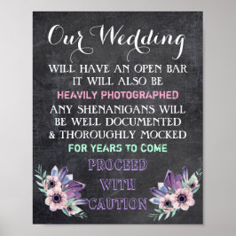Chalkboard Open Bar Wedding Sign Floral Funny Poster