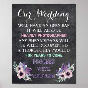 Chalkboard Open Bar Wedding Sign Floral Funny Poster