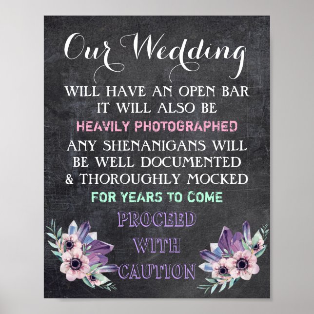 Chalkboard Open Bar Wedding Sign Floral Funny Poster (Vorne)