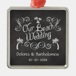 Chalkboard Our Beach Wedding Silbernes Ornament