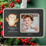 Chalkboard Owl 1. Weihnachtsfeier Foto Ornament Rahmen-Ornament Silber<br><div class="desc">Niedliche Waldtiere für kleine Mädchen oder Jungen Erste Weihnachten. . Matching Artikel in unserem Shop erhältlich.</div>