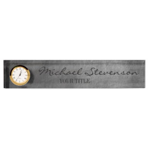 Chalkboard Pattern Business Namplate "Clock" Namensplakette