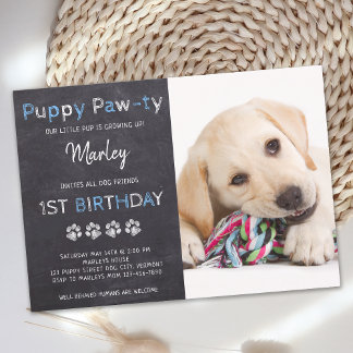 Chalkboard Pawty Welpe Hund Geburtstag Einladung