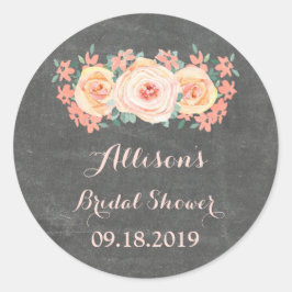Chalkboard Peach Floral Brautparty Gefallen Tag Runder Aufkleber