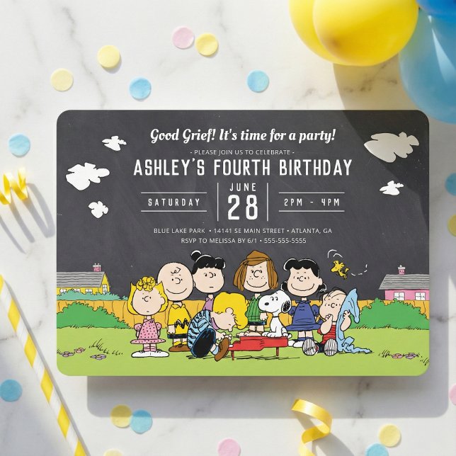 Chalkboard Peanuts Charlie Brown und Gang Birthday Einladung (Von Creator hochgeladen)