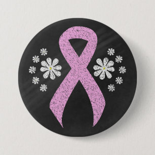 Chalkboard Pink Awareness Ribbon Button
