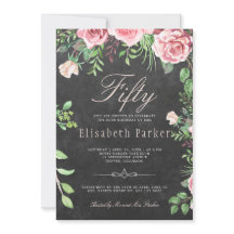 Chalkboard Pink Floral Garden 50. Geburtstagsparty