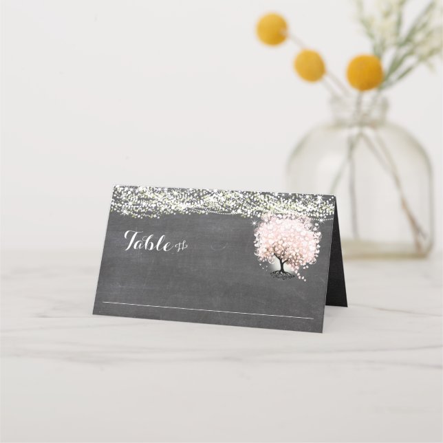Chalkboard Pink Heart Leaf Tree Hochzeit Platzkart Platzkarte (Vorderseite)