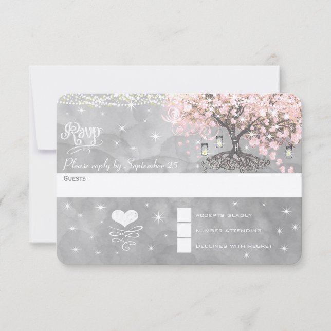 Chalkboard Pink Heart Leaf Tree UAWG RSVP Karte (Vorderseite)