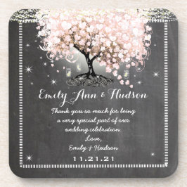 Chalkboard Pink Heart Leaf Tree Wedding Untersetze Untersetzer