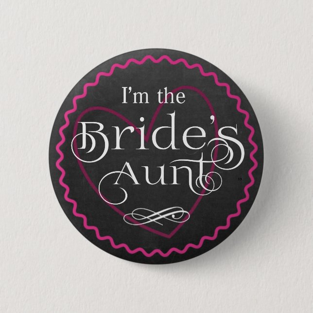 Chalkboard Pink Heart Wedding | Brauttante Button (Vorderseite)
