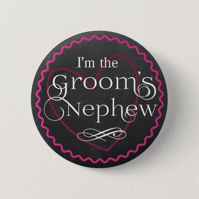 Chalkboard Pink Heart Wedding | Groom-Nephew Button (Vorderseite)