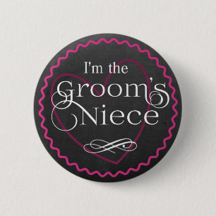 Chalkboard Pink Heart Wedding   Groom's Niece Button
