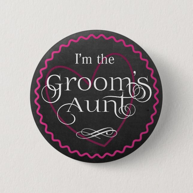 Chalkboard Pink Heart Wedding | Groomtte Button (Vorderseite)