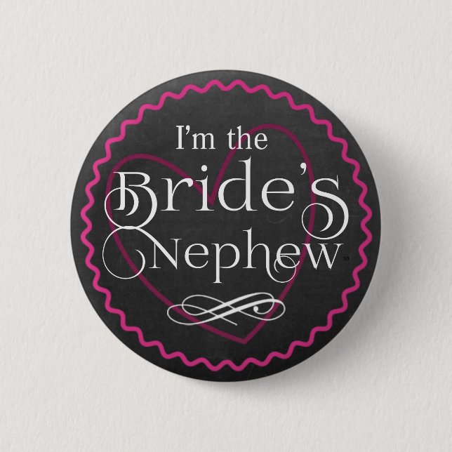Chalkboard Pink Heart Wedding | Nephew der Braut Button (Vorderseite)