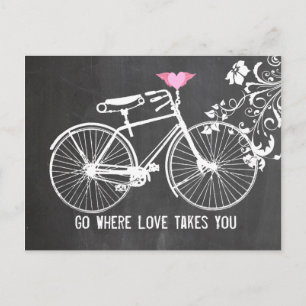 Chalkboard Pink Winged Heart Bike Liebe Postkarte