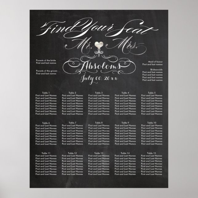 Chalkboard PixDezines - Sitzplan finden Poster (Vorne)