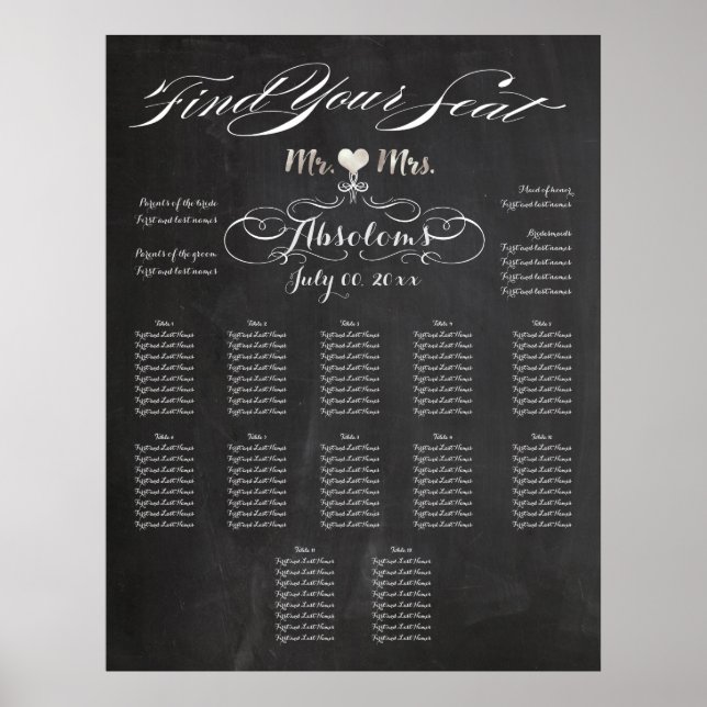 Chalkboard PixDezines - Sitzplan finden Poster (Vorne)