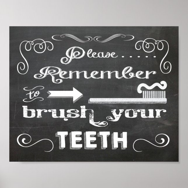 Chalkboard Please Brush your teeth poster (Vorne)