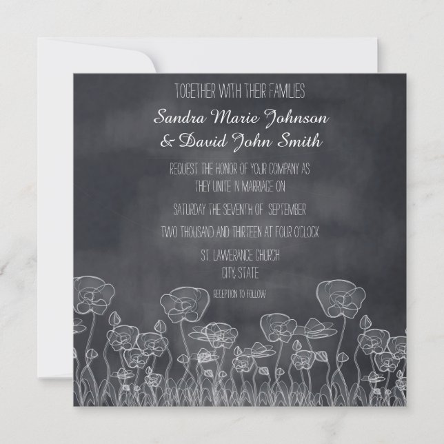 Chalkboard Poppy Wedding Einladung (Vorderseite)