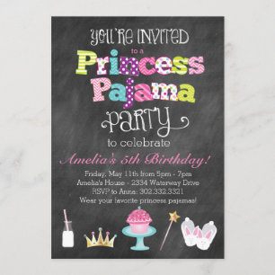Chalkboard Princess Pajama Party Einladung