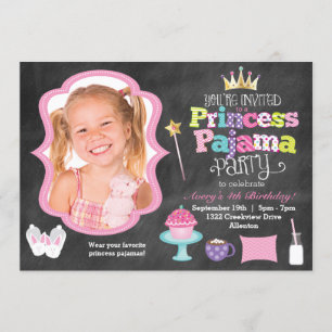 Chalkboard Princess Pajama Party Foto Einladung