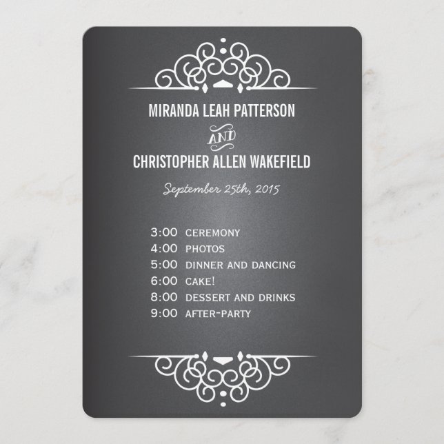 Chalkboard-Programm für elegante Lieben | Menükart Programm (Vorderseite)