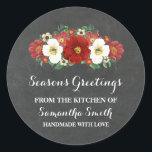 Chalkboard Red Floral Christmas Baking Sticker<br><div class="desc">Individuelle Name Urlaub aus der Küche der Etiketten in rustikalem Landkalkpappmuster mit rot-weiß Vintagen Blume. Ideal für die Kennzeichnung von Backwaren,  Konserven in Dosen und vielen anderen Geschenken aus der Küche,  die perfekte Leckerei für den Bäcker in Ihrem Leben.</div>