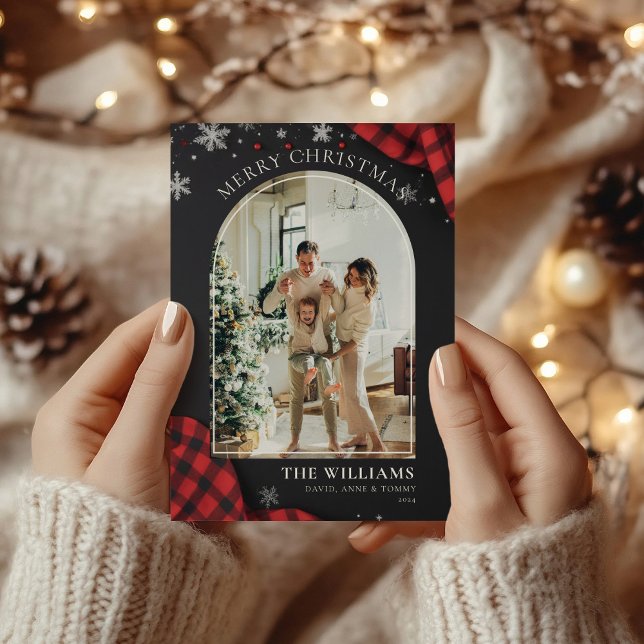 Chalkboard Red Gingham Kariertes Foto Weihnachten (Von Creator hochgeladen)