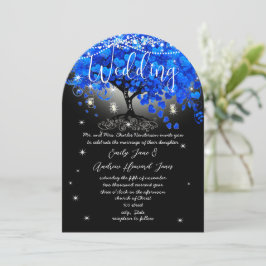 Chalkboard Royal Blue Heart Leaf Tree Einladung