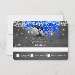 Chalkboard Royal Blue Heart Leaf Tree Mason Jar RSVP Karte