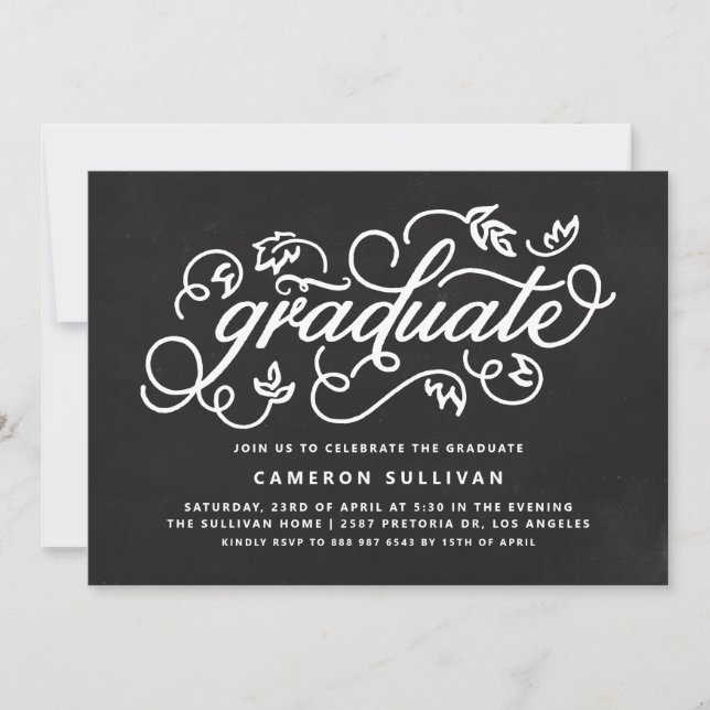 Chalkboard Rustic Calligraphy Graduation Party Einladung (Vorderseite)