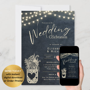Chalkboard Rustic Mason Jar Wedding DIGITAL Print Einladung