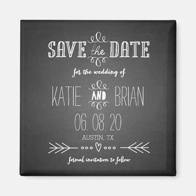 Chalkboard Rustic Speichern Sie das Date Magnet (Vorne)
